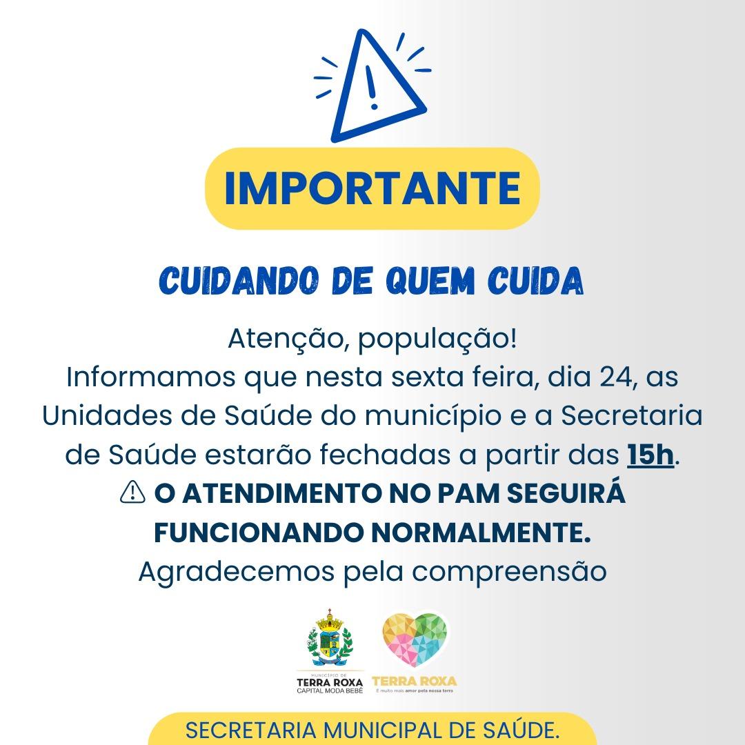 Terra Roxa - Unidades de Saúde Terão Alteração no Horário de Funcionamento nesta Sexta-feira