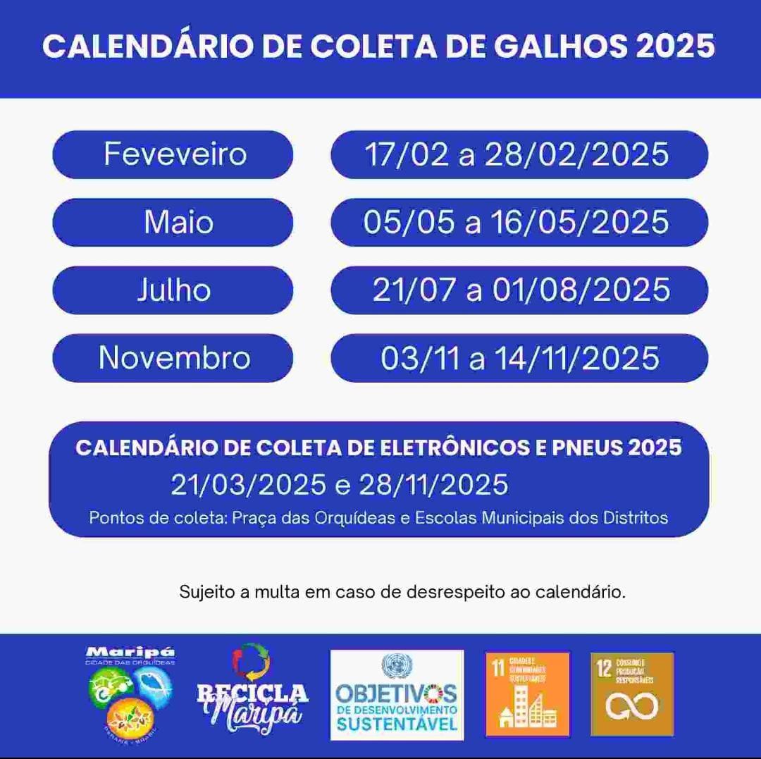 Maripá Divulga calendário de coleta de galhos, eletrônicos e pneus para 2025