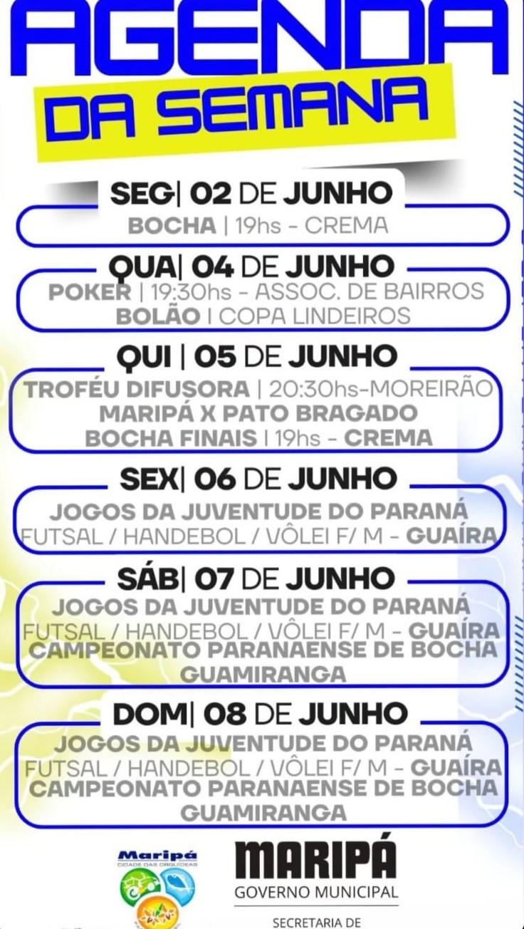 Maripá divulga agenda esportiva movimentada para a semana de 2 a 8 de junho