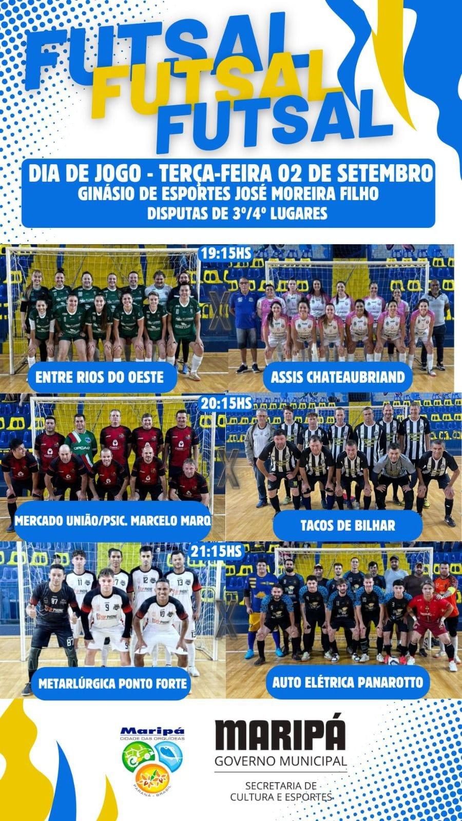 Disputa pelo 3º e 4º lugar do Campeonato Municipal de Futsal movimenta Maripá nesta terça-feira