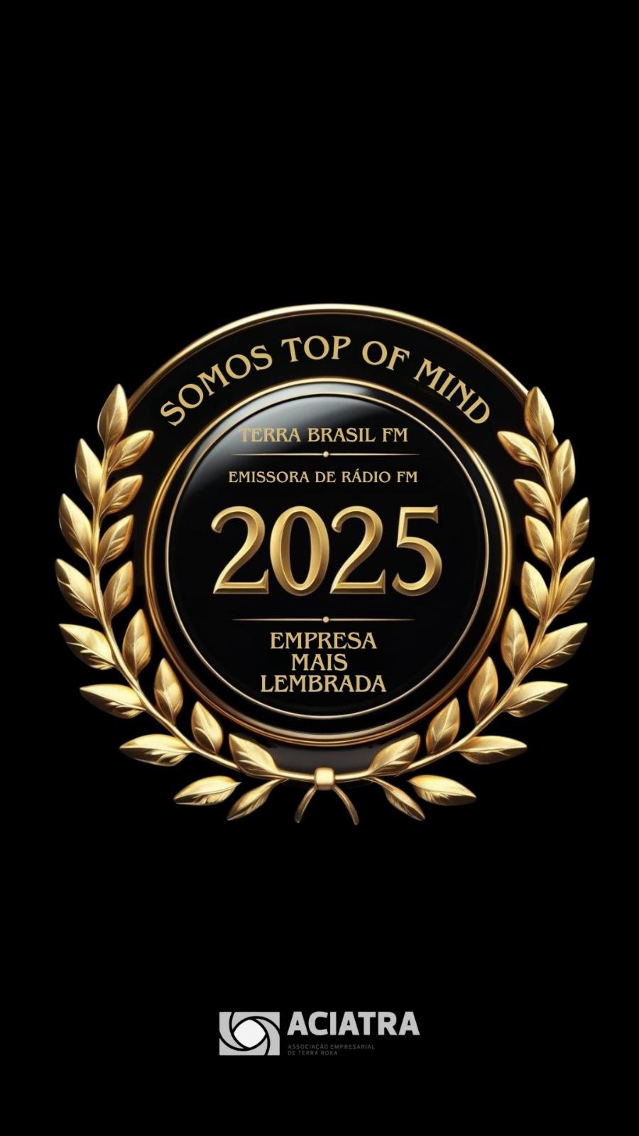 Rádio Terra Brasil FM de Terra Roxa é Top of Mind 2025: a rádio mais lembrada pelos ouvintes!