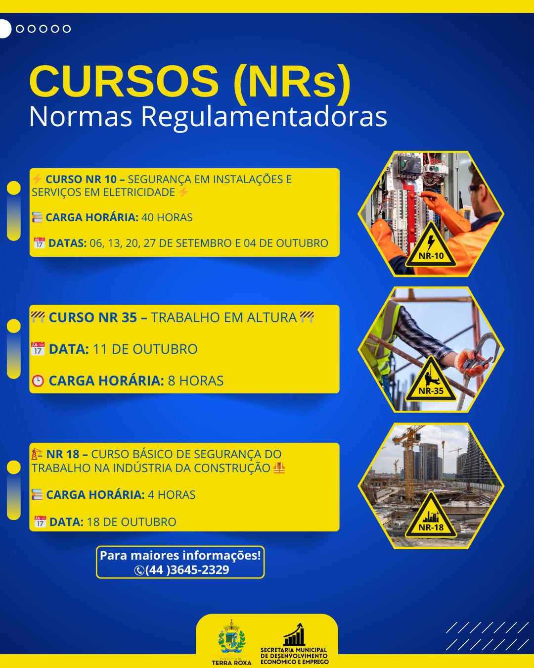 Terra Roxa oferece cursos gratuitos de Normas Regulamentadoras para trabalhadores