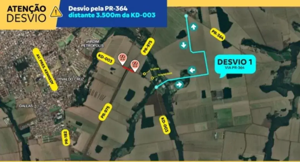 OBRAS DO CONTORNO VIÁRIO DE PALOTINA PROVOCAM NOVA ALTERAÇÃO NO TRÂNSITO