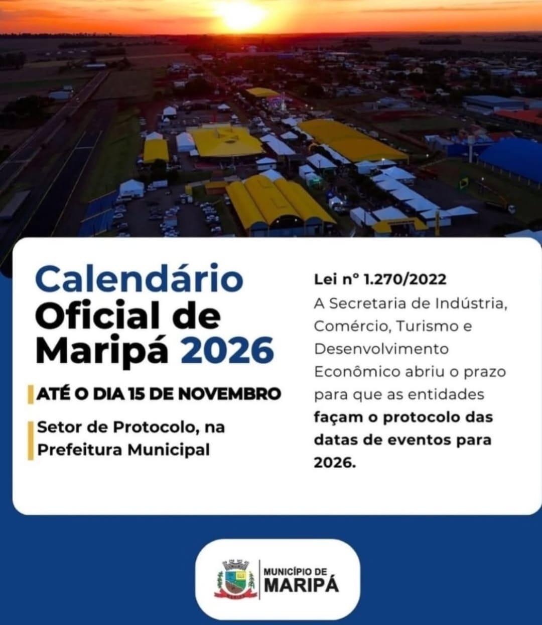 Maripá abre prazo para entidades protocolarem datas de eventos do Calendário Oficial 2026