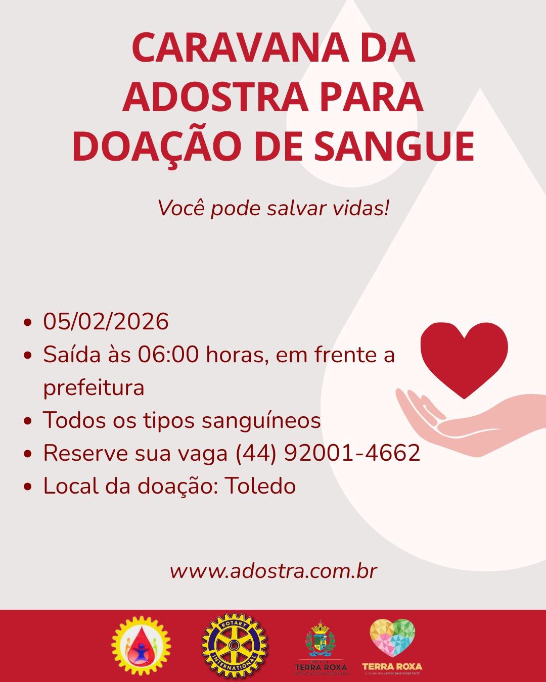 Doação de sangue: caravana sai de Terra Roxa no dia 5 de fevereiro