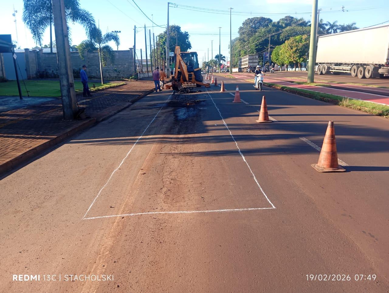 Prefeitura de Palotina inicia obras de recuperação do pavimento na Avenida Presidente Kennedy