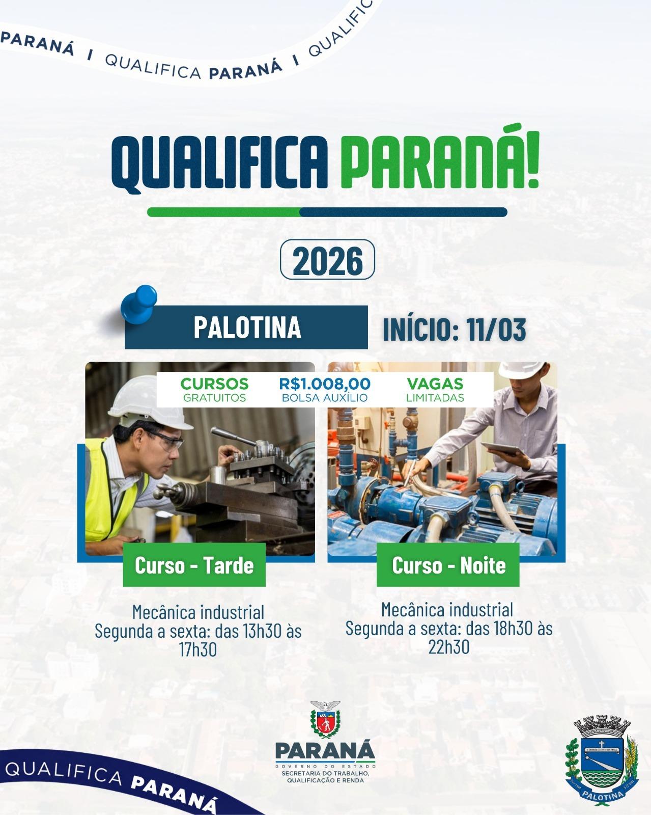 Curso de Mecânica Industrial pelo Qualifica Paraná 2026 iniciará no dia 11