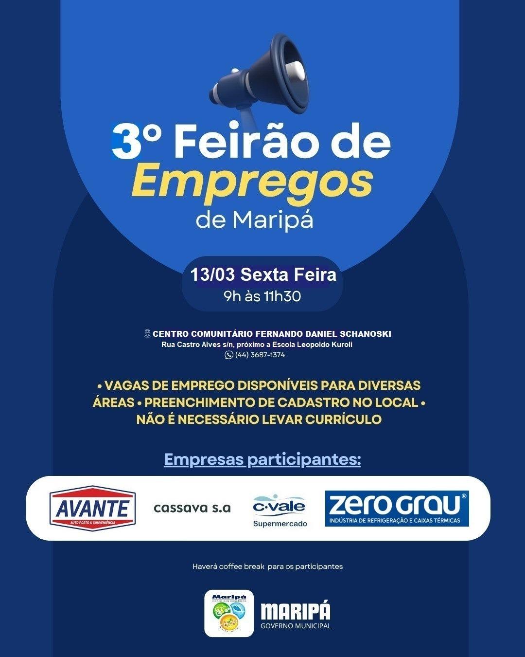 Maripá promove 3º Feirão de Empregos com oportunidades em diversas empresas