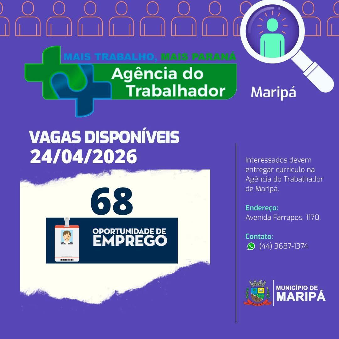 Agência do Trabalhador de Maripá disponibiliza 68 vagas de emprego nesta sexta-feira (24)