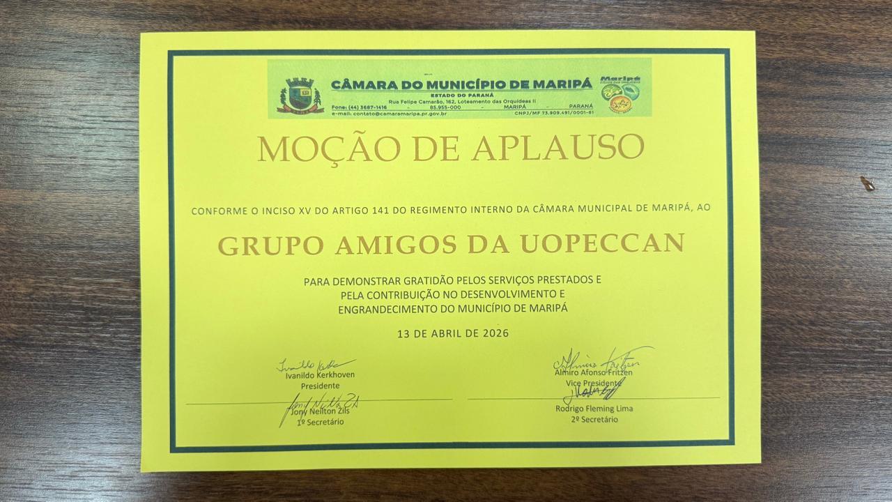Câmara de Maripá presta Moção de Aplausos aos Amigos da Uopeccan por ação solidária histórica
