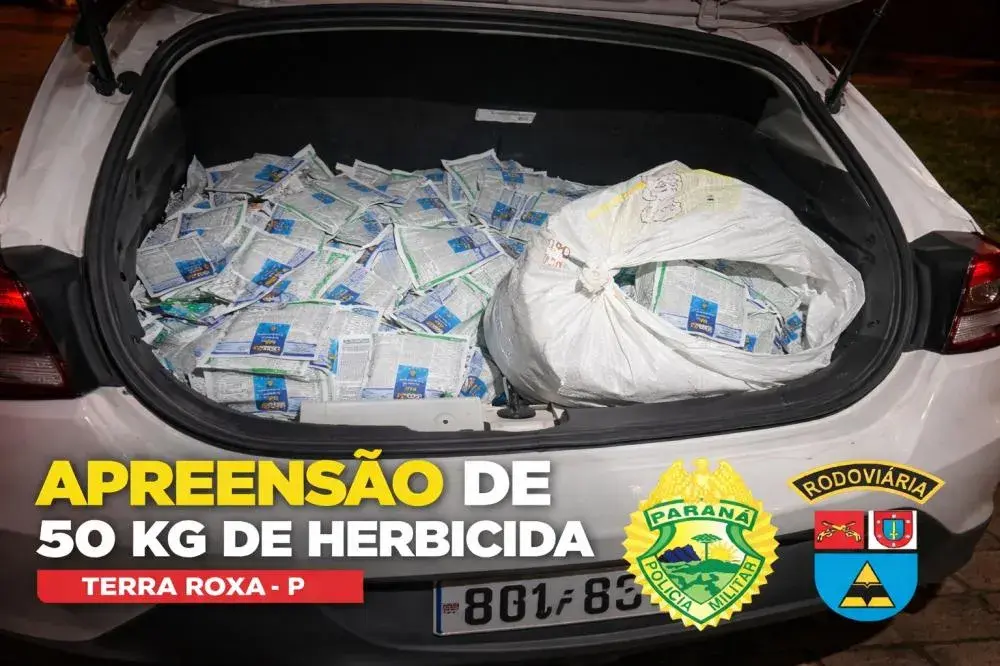 Polícia apreende 50 kg de herbicida irregular e prende motorista na PR-364, em Terra Roxa