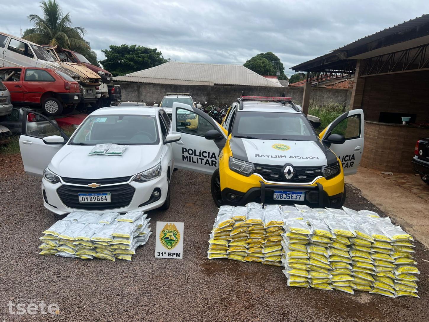 Polícia Militar apreende 302 kg de agrotóxicos contrabandeados e recupera veículo furtado em Terra Roxa