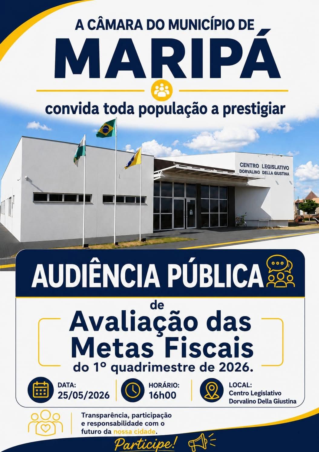 Câmara de Maripá realiza Audiência Pública para avaliação das metas fiscais do 1º quadrimestre de 2026