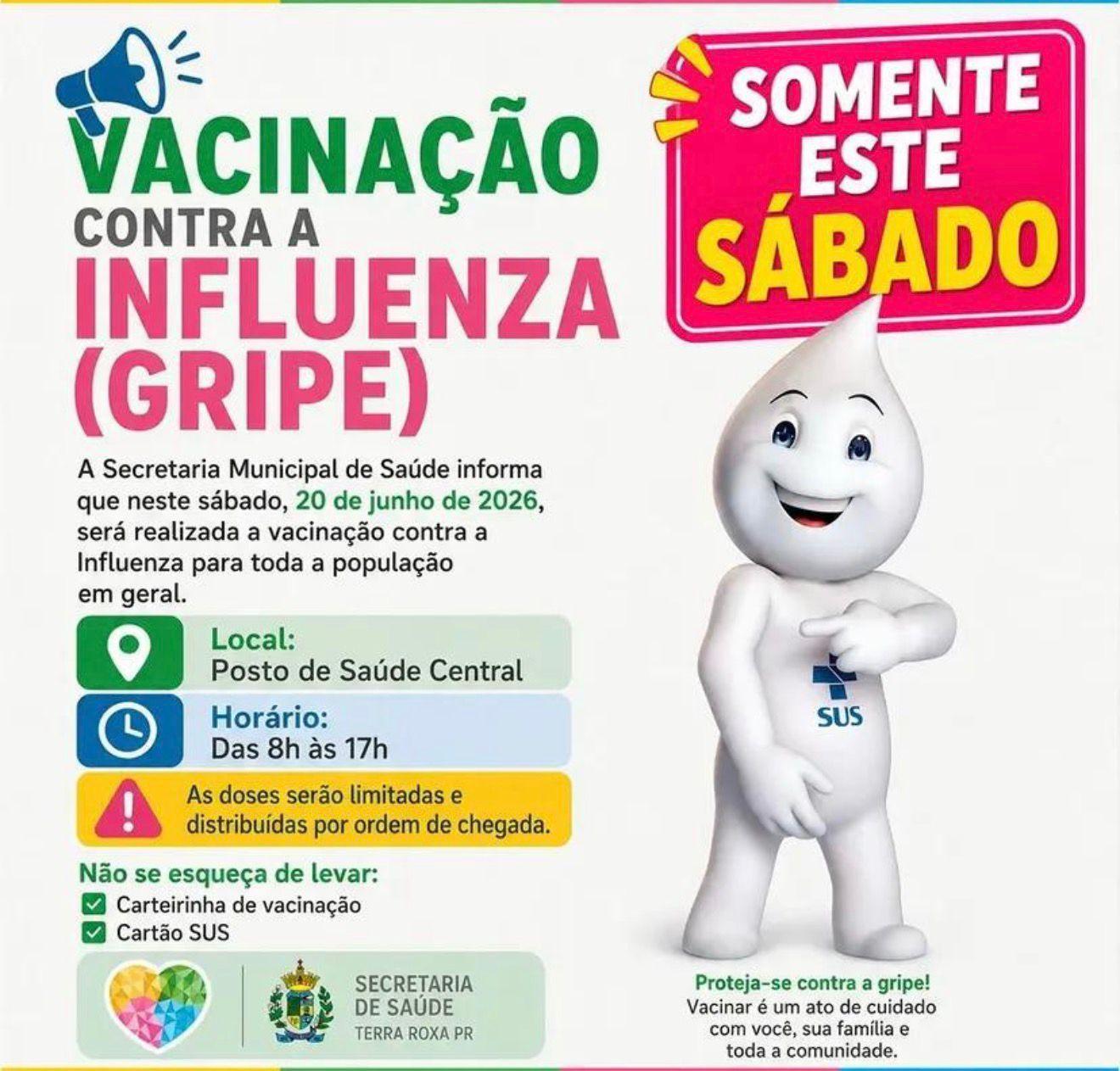 Terra Roxa realiza vacinação contra a gripe neste sábado para toda a população