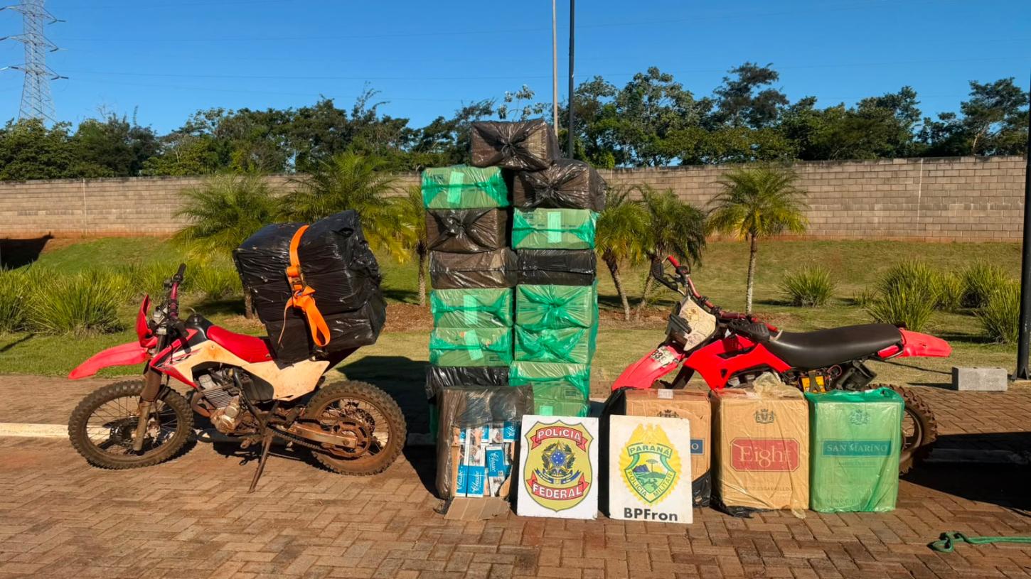 BPFron apreende motos e 1.200 pacotes de cigarros contrabandeados em Guaíra