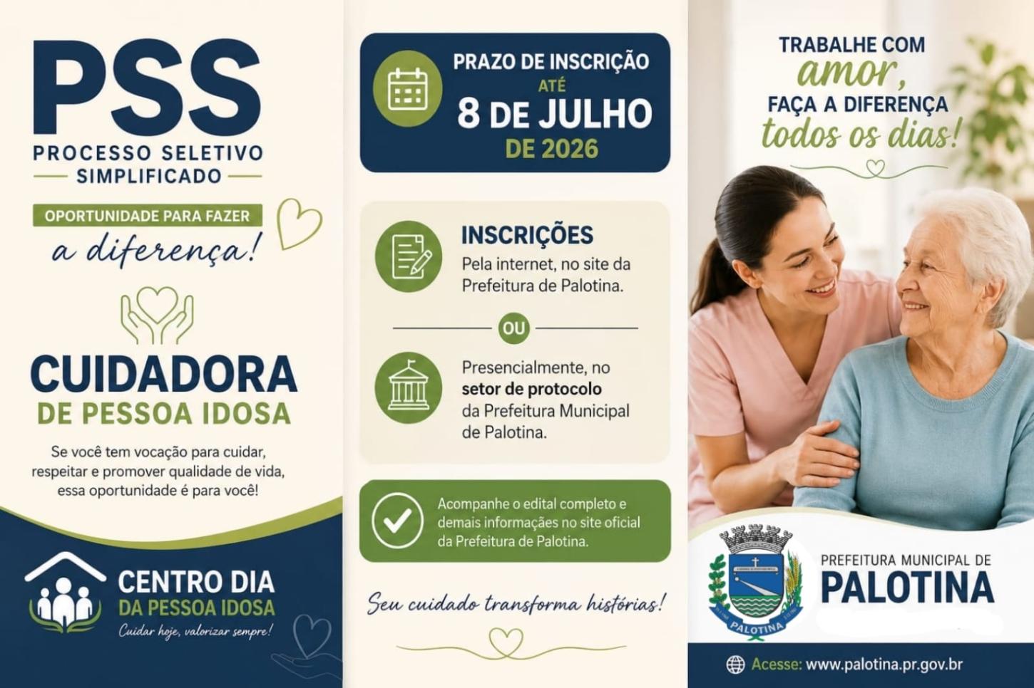 Prefeitura de Palotina abre Processo Seletivo Simplificado para contratação de Cuidador(a) de Pessoa Idosa