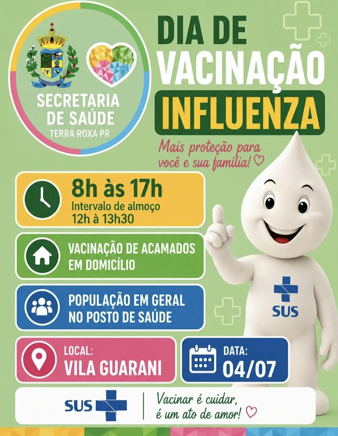 Secretaria de Saúde realiza Dia D de vacinação contra a Influenza na Vila Guarani neste sábado