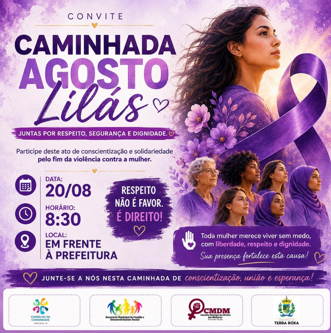 Caminhada Agosto Lilás reúne comunidade contra a violência às mulheres em Terra Roxa
