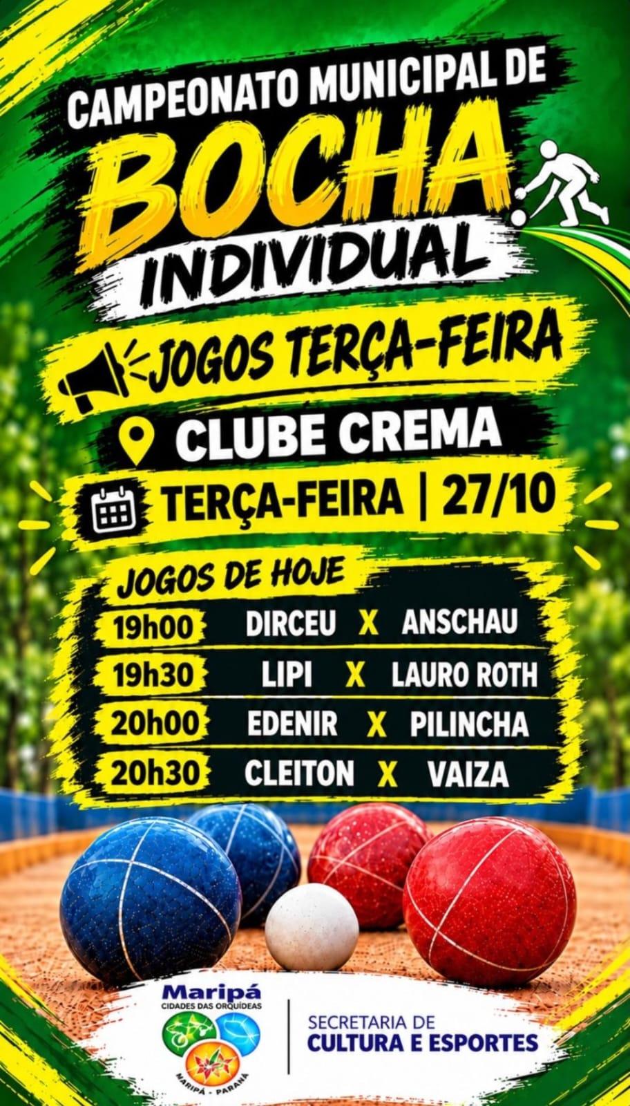Campeonato Municipal de Bocha Individual movimenta Maripá nesta terça-feira
