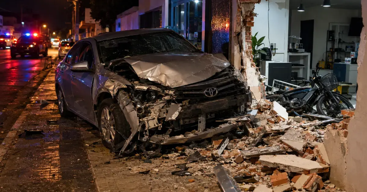Carro invade sala comercial e destrói parte de parede em Maripá