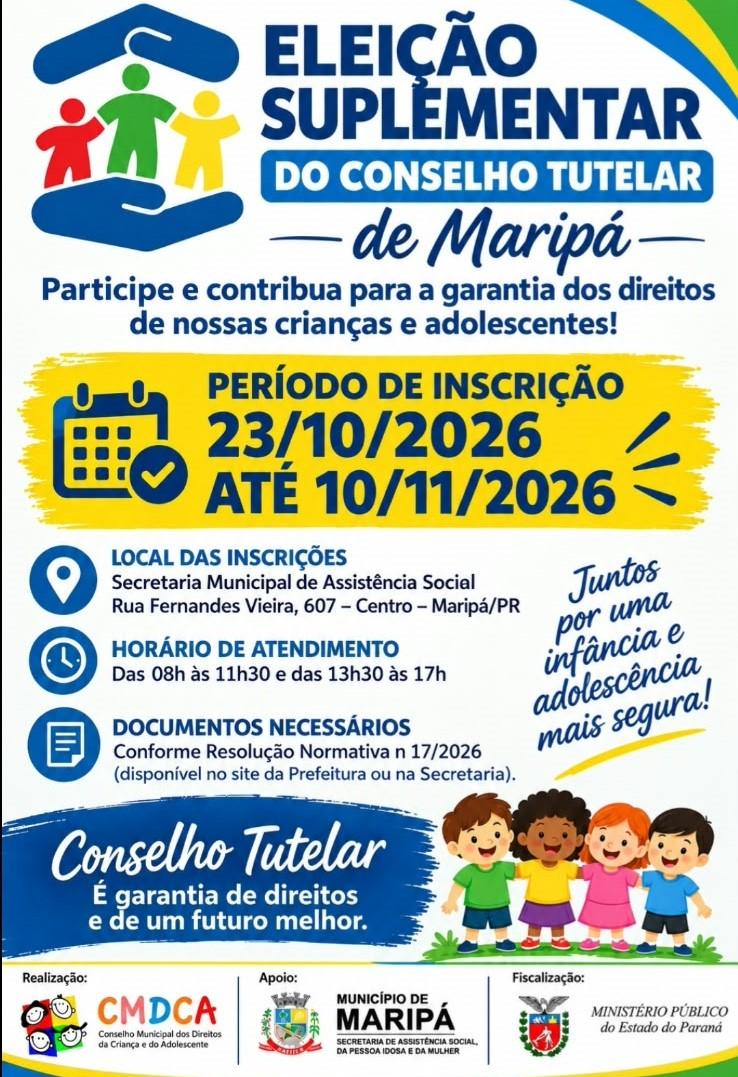 Maripá abre inscrições para eleição suplementar do Conselho Tutelar
