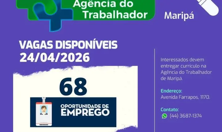 Agência do Trabalhador de Maripá disponibiliza 68 vagas de emprego nesta sexta-feira (24)