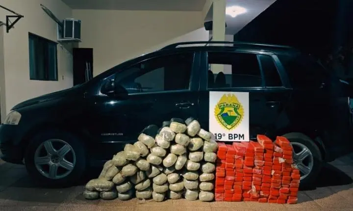 Após perseguição em Guaíra, traficante abandona carro com 119 kg de maconha e foge