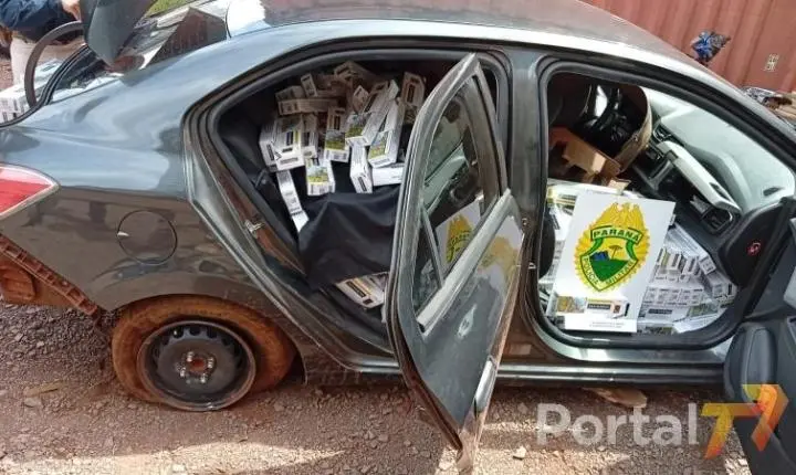Carro com cigarros é apreendido após perseguição em Guaíra