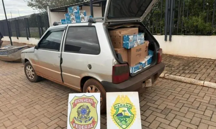 Dois carros com cigarros são apreendidos após perseguição no interior de Guaíra