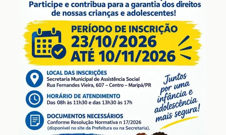 Maripá abre inscrições para eleição suplementar do Conselho Tutelar