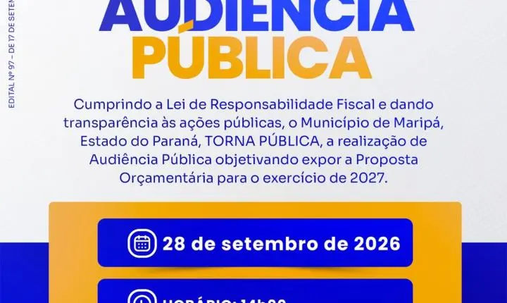 Município de Maripá realiza Audiência Pública para apresentação da Proposta Orçamentária de 2027