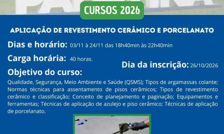 Palotina oferece curso profissionalizante de assentamento de cerâmica e porcelanato