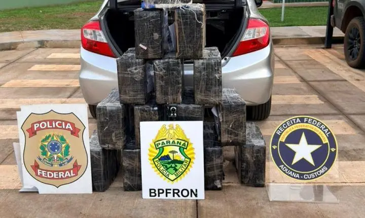 Polícia Federal, BPFRON, PRF e Receita Federal apreendem veículo roubado com 288 kg de maconha em Terra Roxa
