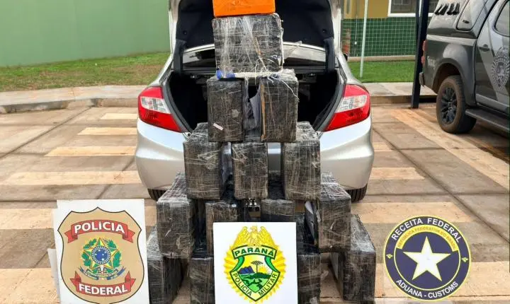 Polícia Federal, BPFRON, PRF e Receita Federal apreendem veículo roubado com 288 kg de maconha em Terra Roxa