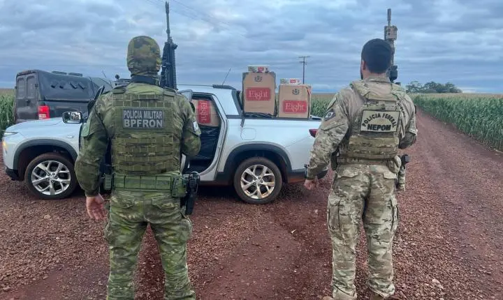 POLÍCIA FEDERAL e BPFRON apreendem carga de cigarros contrabandeados em Guaíra