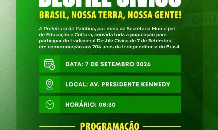 População é convidada para o desfile cívico de 7 de Setembro em Palotina