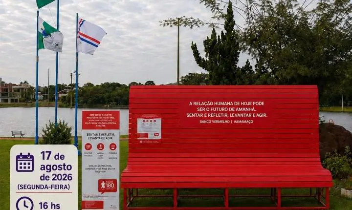 Prefeitura de Palotina realiza instalação do Banco Vermelho no Lago Municipal e reforça combate à violência contra a mulher