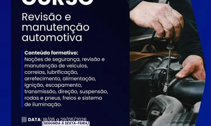 Terra Roxa abre inscrições para curso gratuito de revisão e manutenção automotiva
