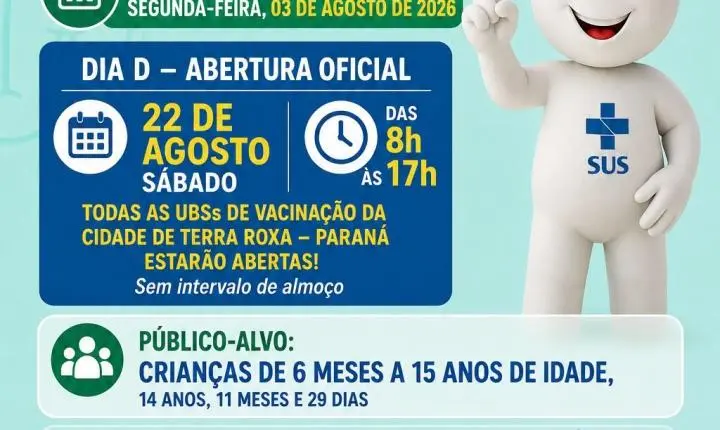 Terra Roxa inicia Campanha Nacional de Multivacinação para atualizar caderneta de crianças e adolescentes