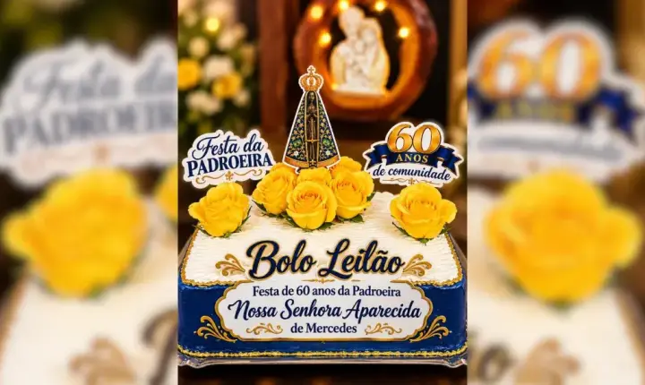 Bolo é arrematado por R$ 22 mil em leilão da Festa de Nossa Senhora Aparecida, em Mercedes