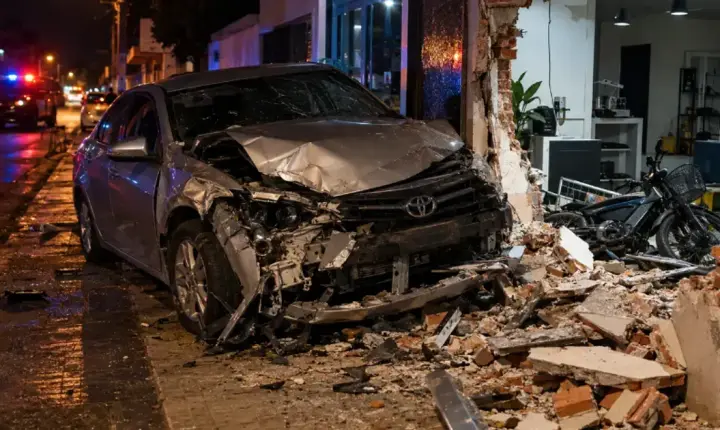 Carro invade sala comercial e destrói parte de parede em Maripá